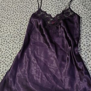 Luxurious Purple Satin Chemise with Lace Detail